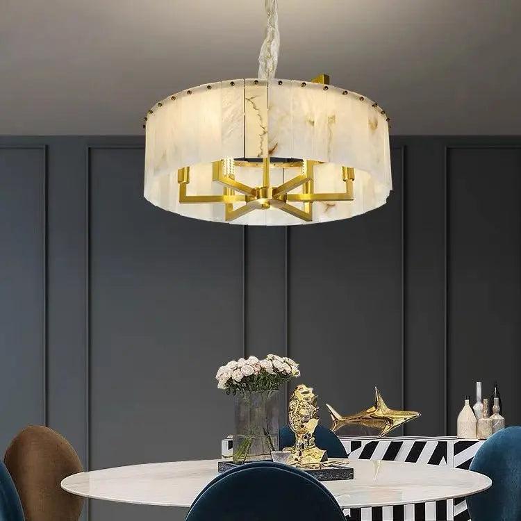 Alabaster Flake Brass Round Chandelier Lighting by Bling Lighting Studio