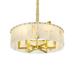 Alabaster Flake Brass Round Chandelier Lighting by Bling Lighting Studio