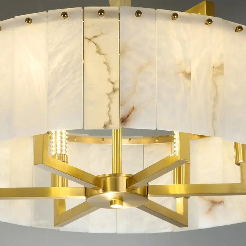 Alabaster Flake Brass Round Chandelier Lighting by Bling Lighting Studio