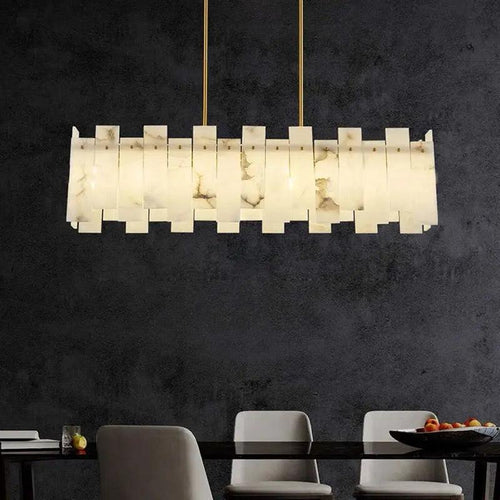 Alabaster Flake Modern Rectangular Dining Room Chandeliers by Bling Lighting Studio