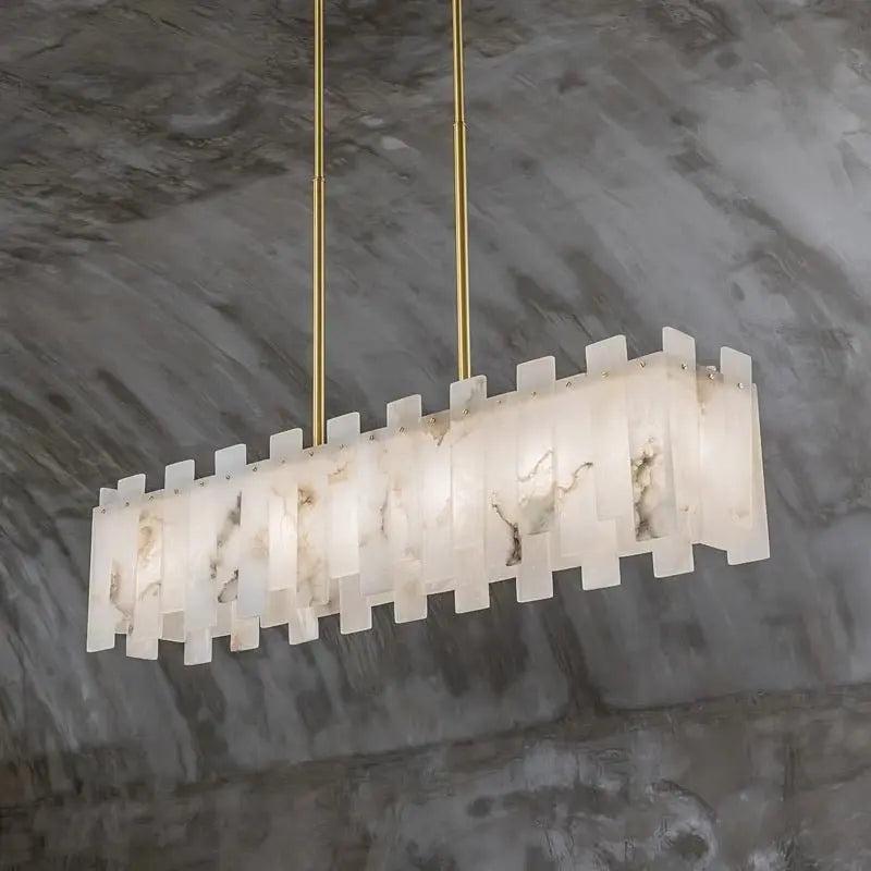 Alabaster Flake Modern Rectangular Dining Room Chandeliers by Bling Lighting Studio