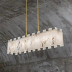 Alabaster Flake Modern Rectangular Dining Room Chandeliers by Bling Lighting Studio