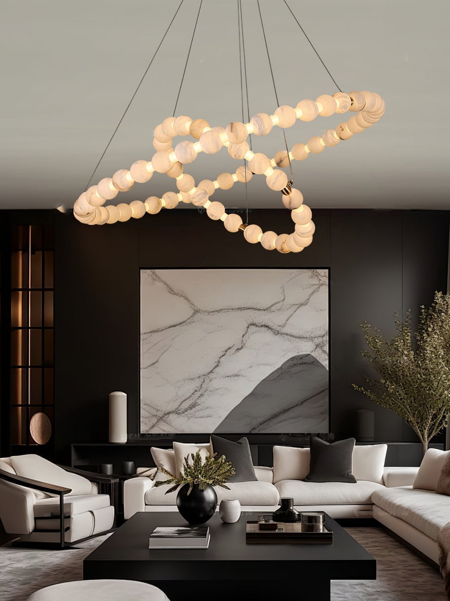 Alabaster Orb Ring Chandelier by Bling Lighting Studio