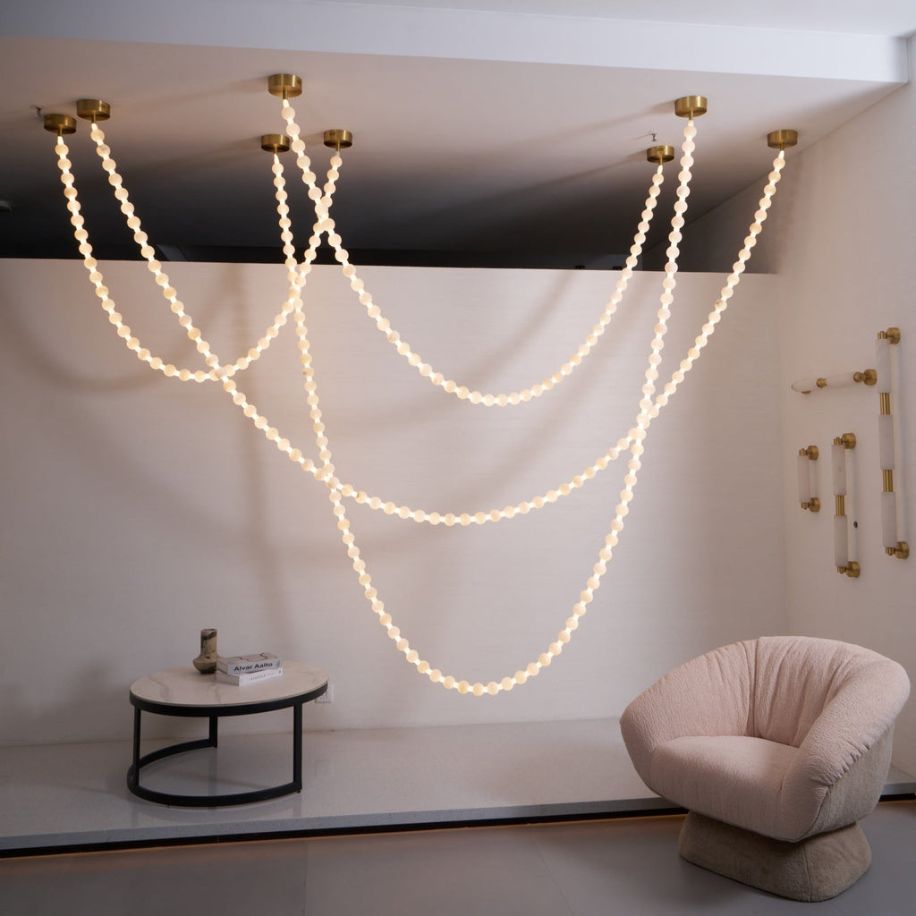 Alabaster Pearl Necklace Chandelier by Bling Lighting Studio