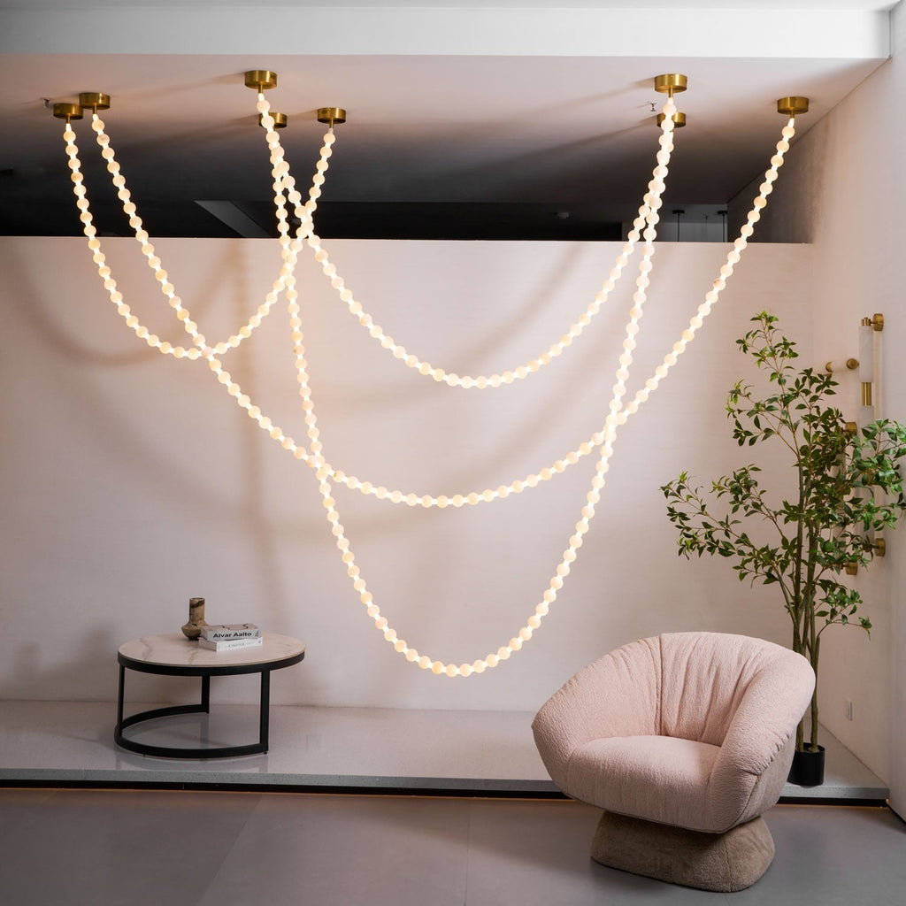 Alabaster Pearl Necklace Chandelier by Bling Lighting Studio
