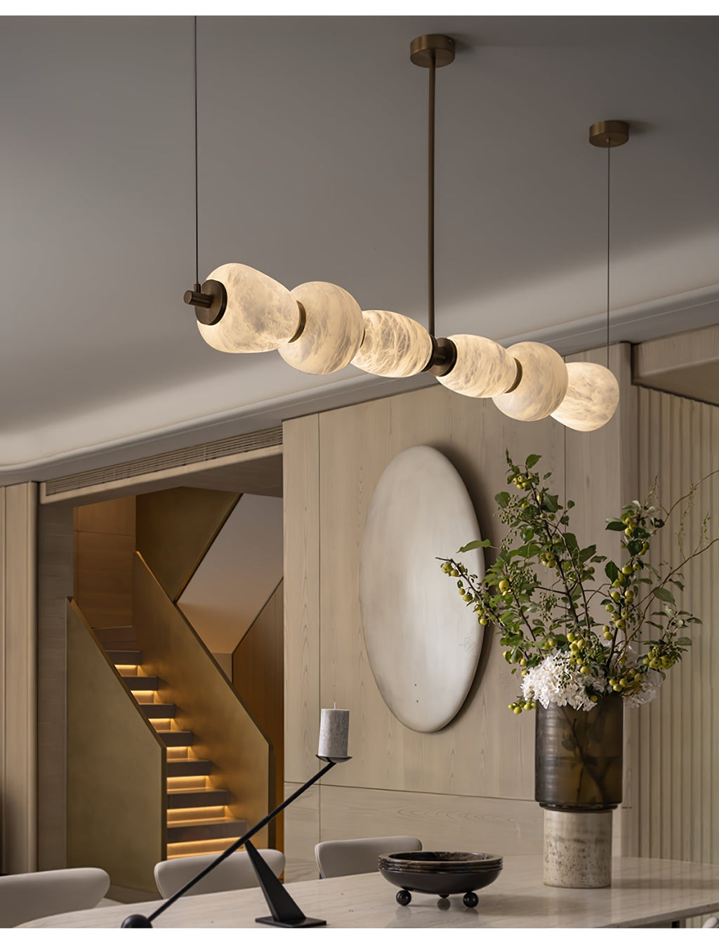 Alabaster Pebble Linear Chandelier by Bling Lighting Studio