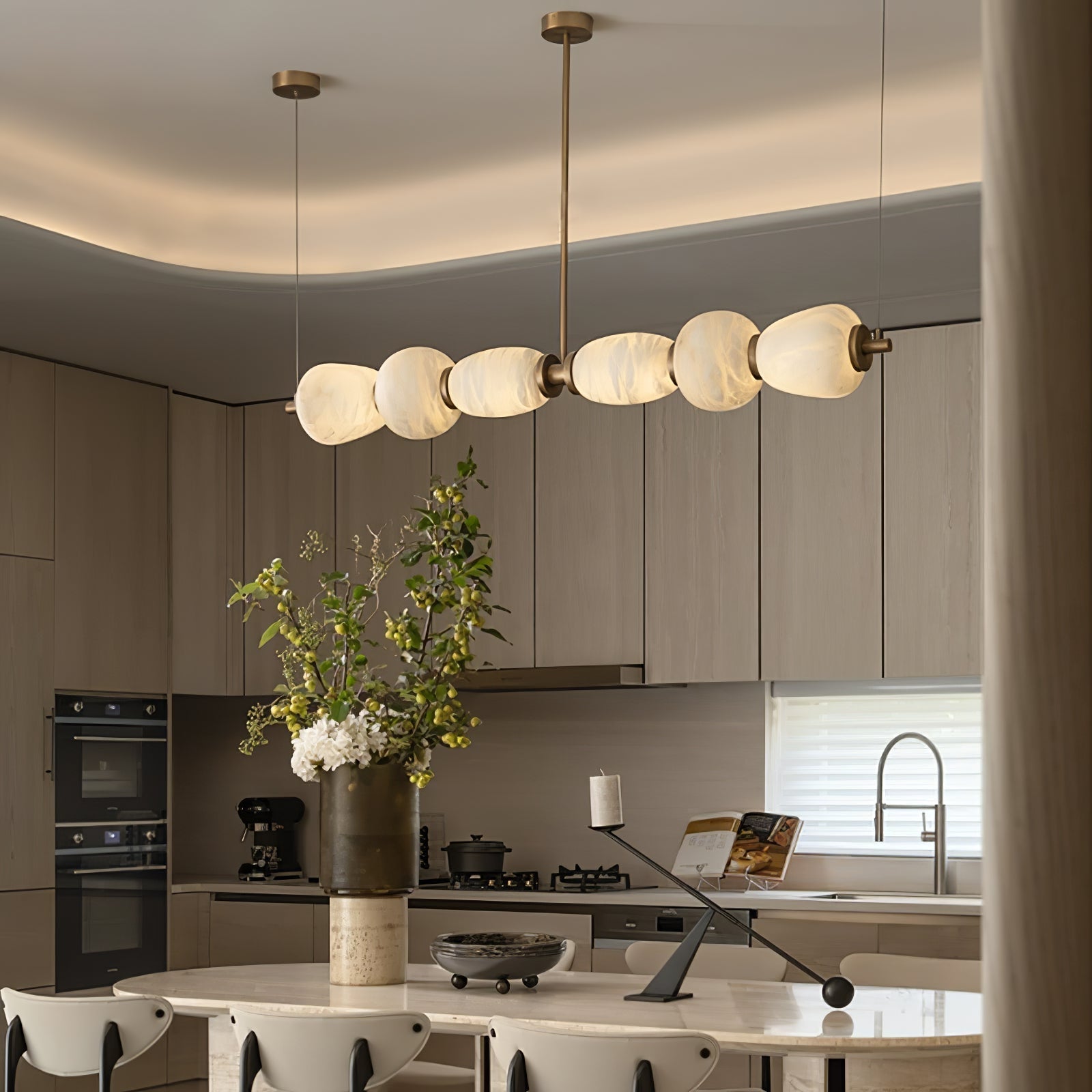 Alabaster Pebble Linear Chandelier by Bling Lighting Studio