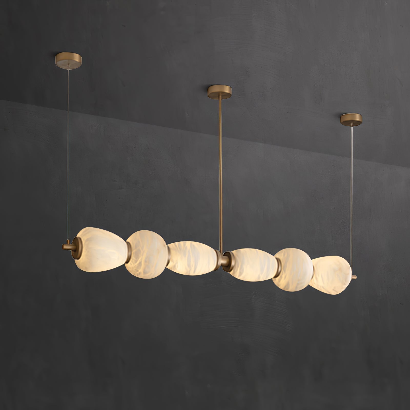 Alabaster Pebble Linear Chandelier by Bling Lighting Studio