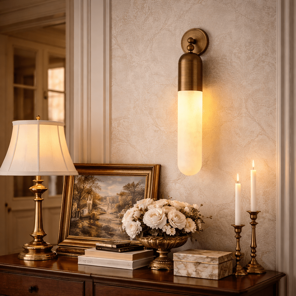 Alabaster Sculpted Tube Wall Sconce by Bling Lighting Studio
