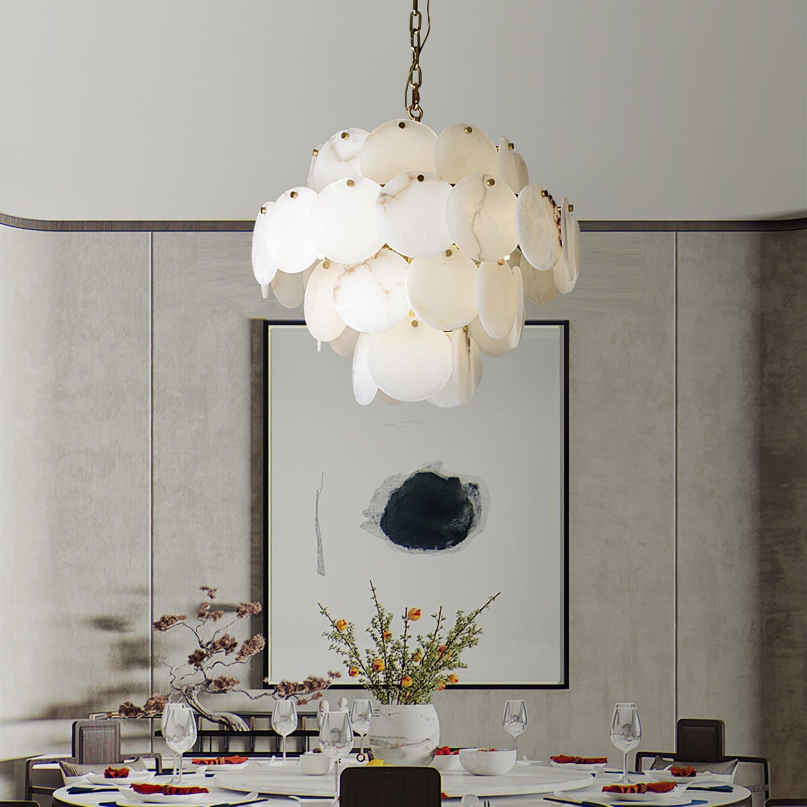 Alabaster Shell Brass Chandelier with 2/3/4/5/6 layer by Bling Lighting Studio