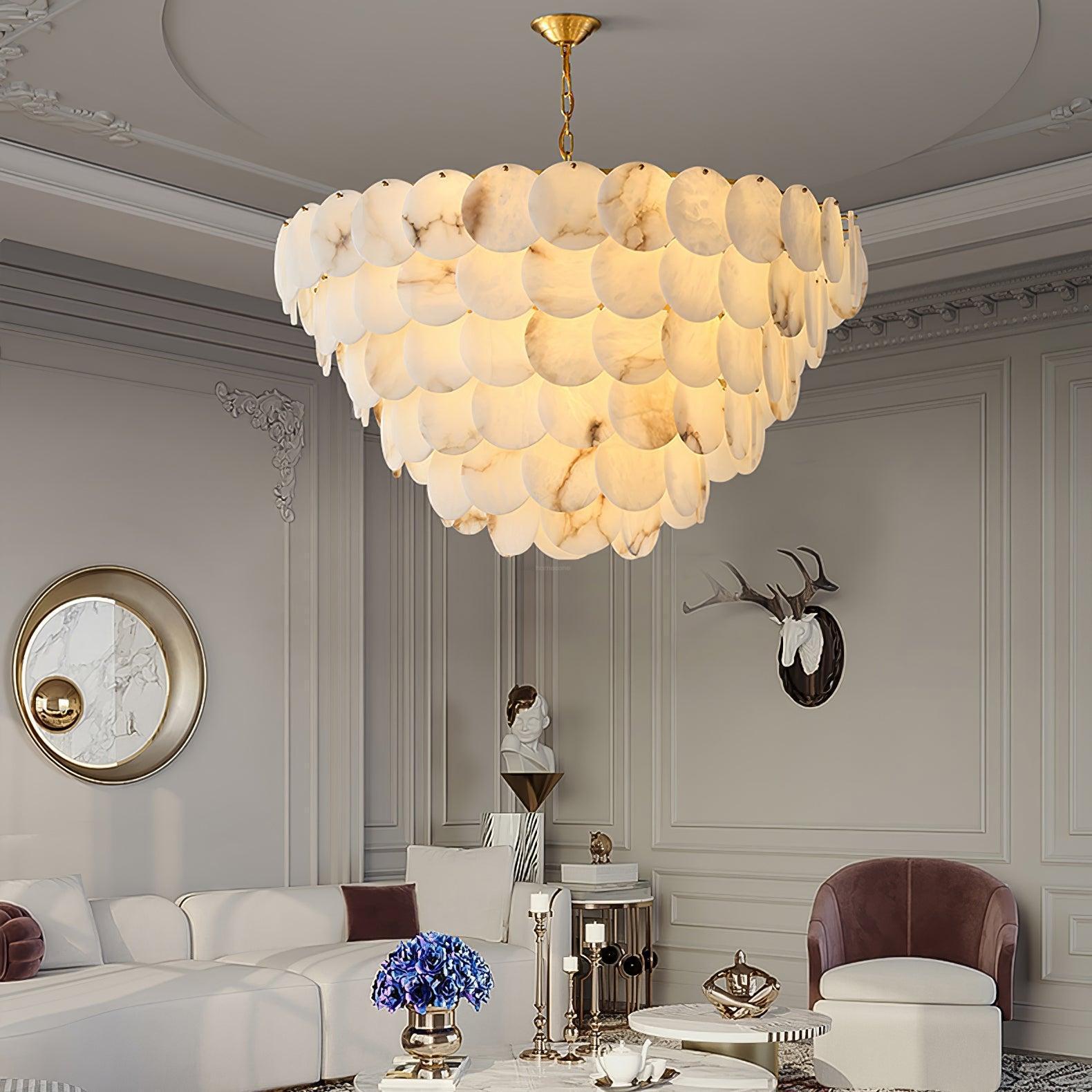 Alabaster Shell Brass Chandelier with 2/3/4/5/6 layer by Bling Lighting Studio