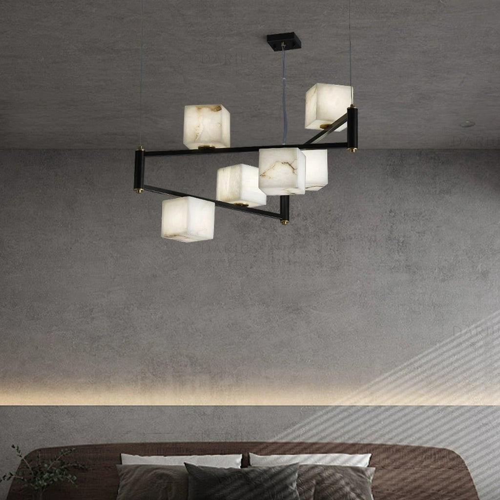 Alabaster Square Box Chandelier by Bling Lighting Studio