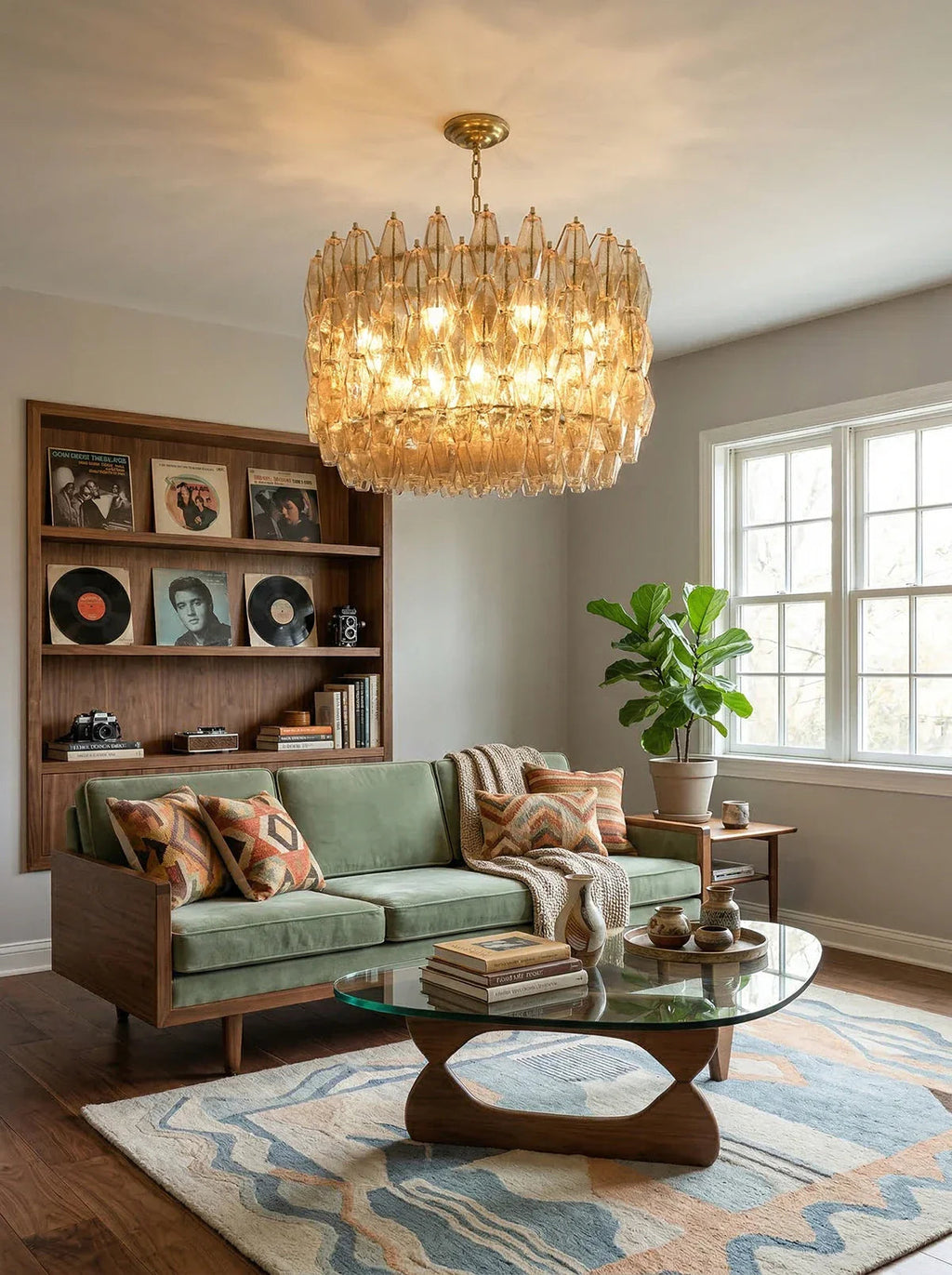 Amber Glass Prism Murano Style Chandelier material and finish detail