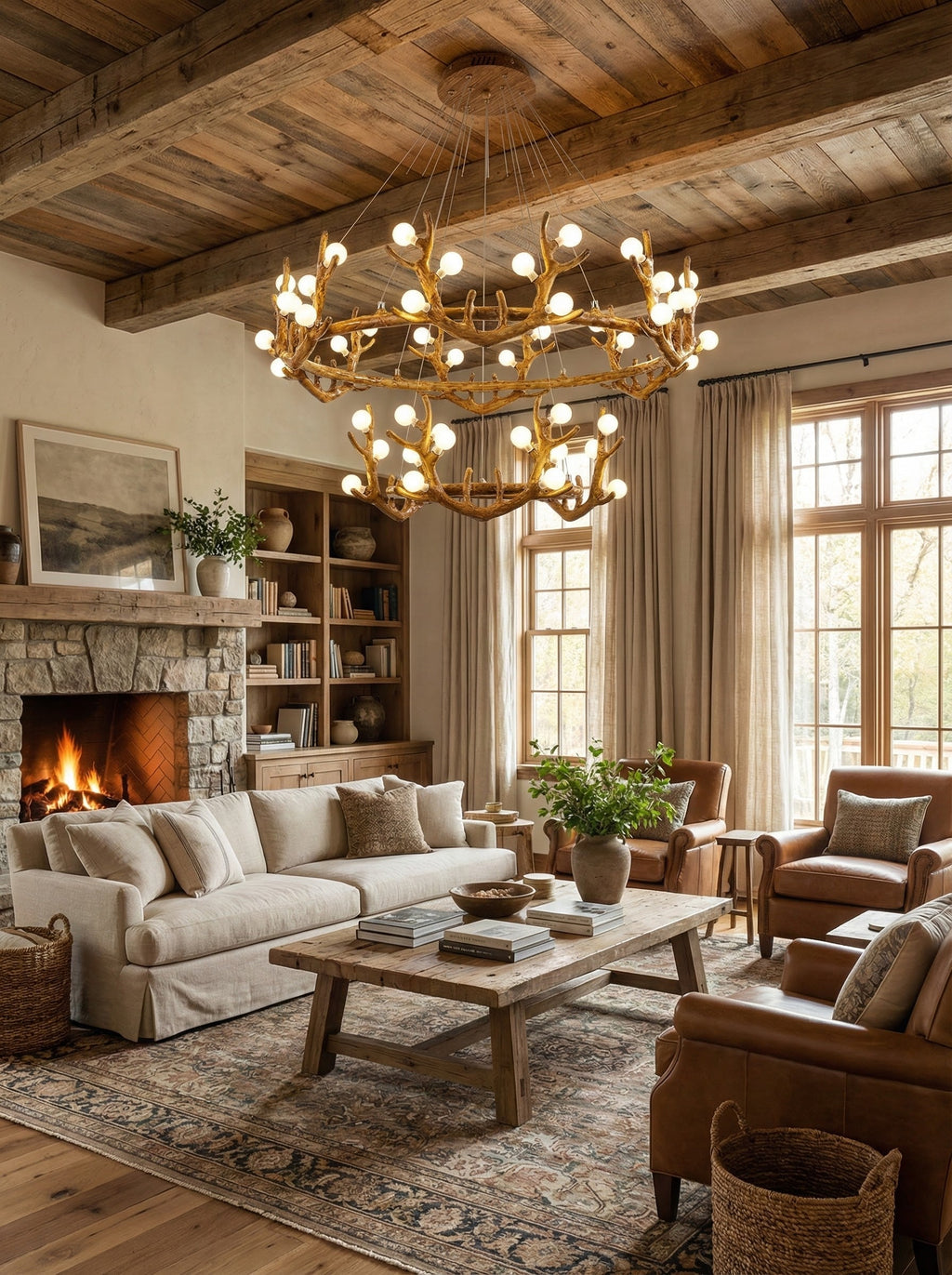 Antler Shape Branch Brass Chandelier detail view