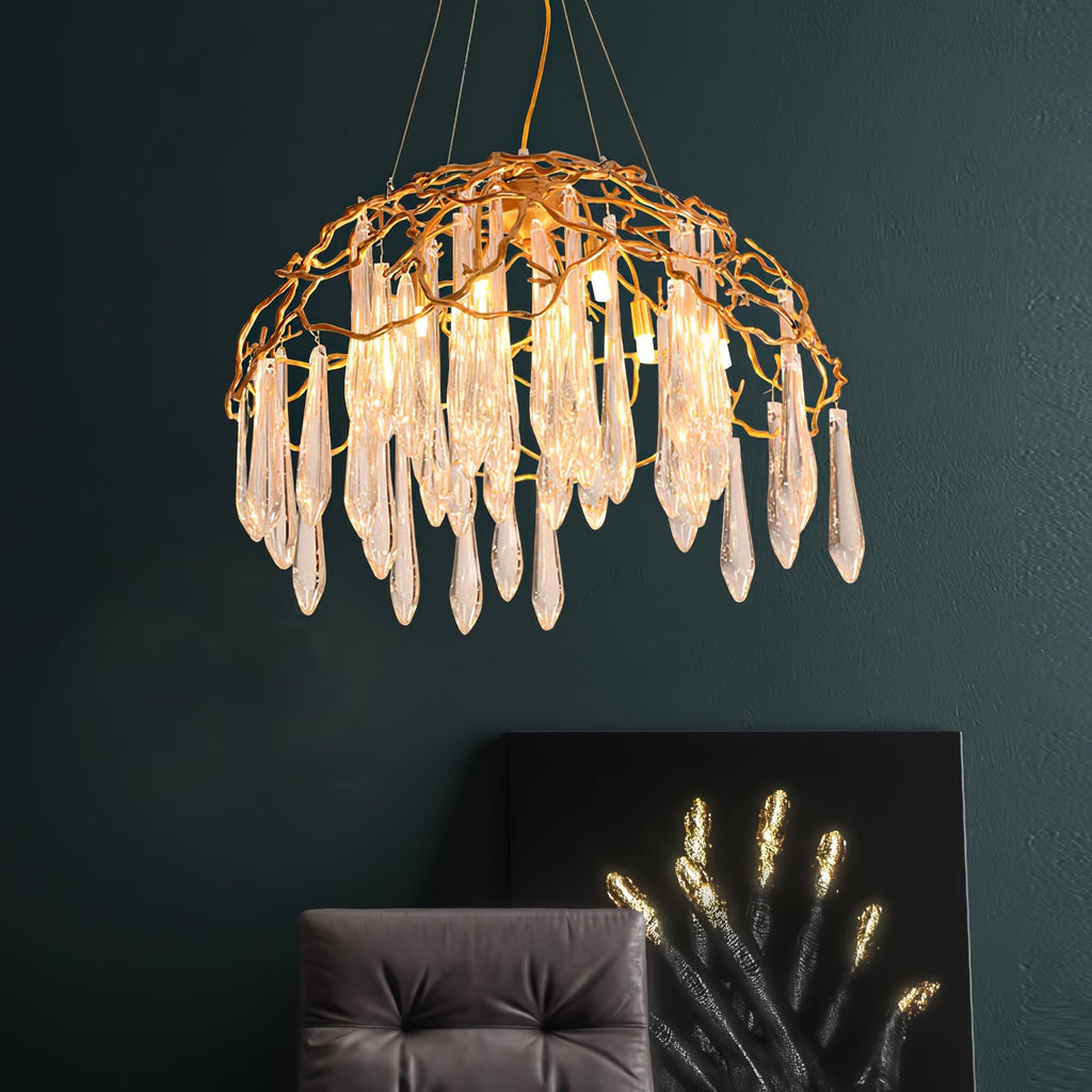 Aqua Dome Branch Brass Chandelier by Bling Lighting Studio