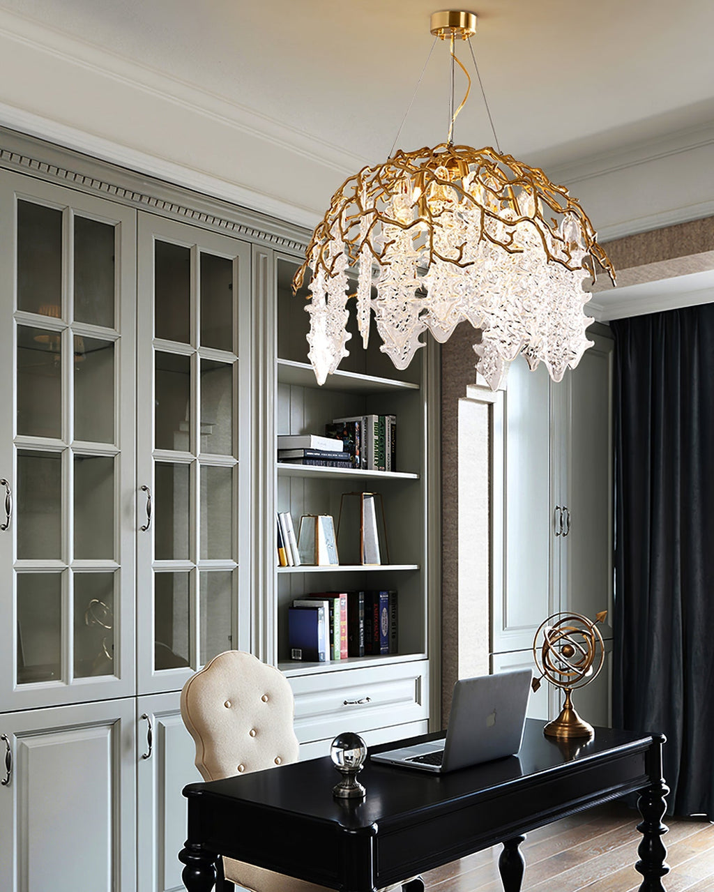 Aqua Dome Branch Brass Chandelier by Bling Lighting Studio