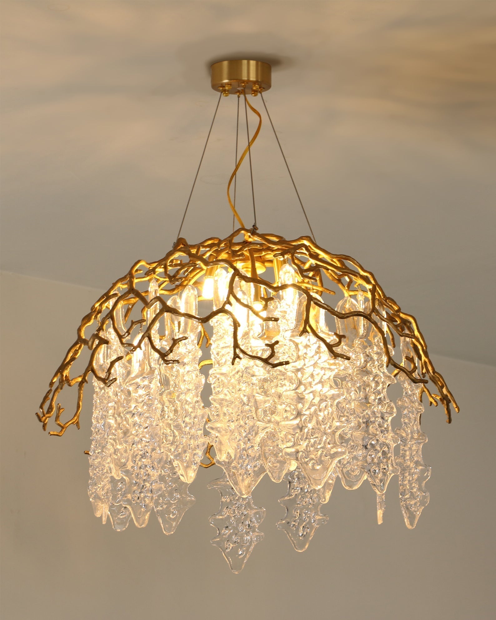 Aqua Dome Branch Brass Chandelier by Bling Lighting Studio