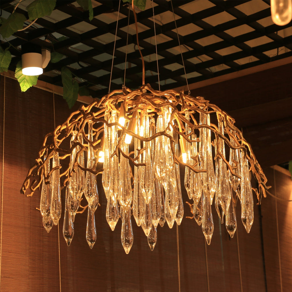 Aqua Dome Branch Brass Chandelier by Bling Lighting Studio