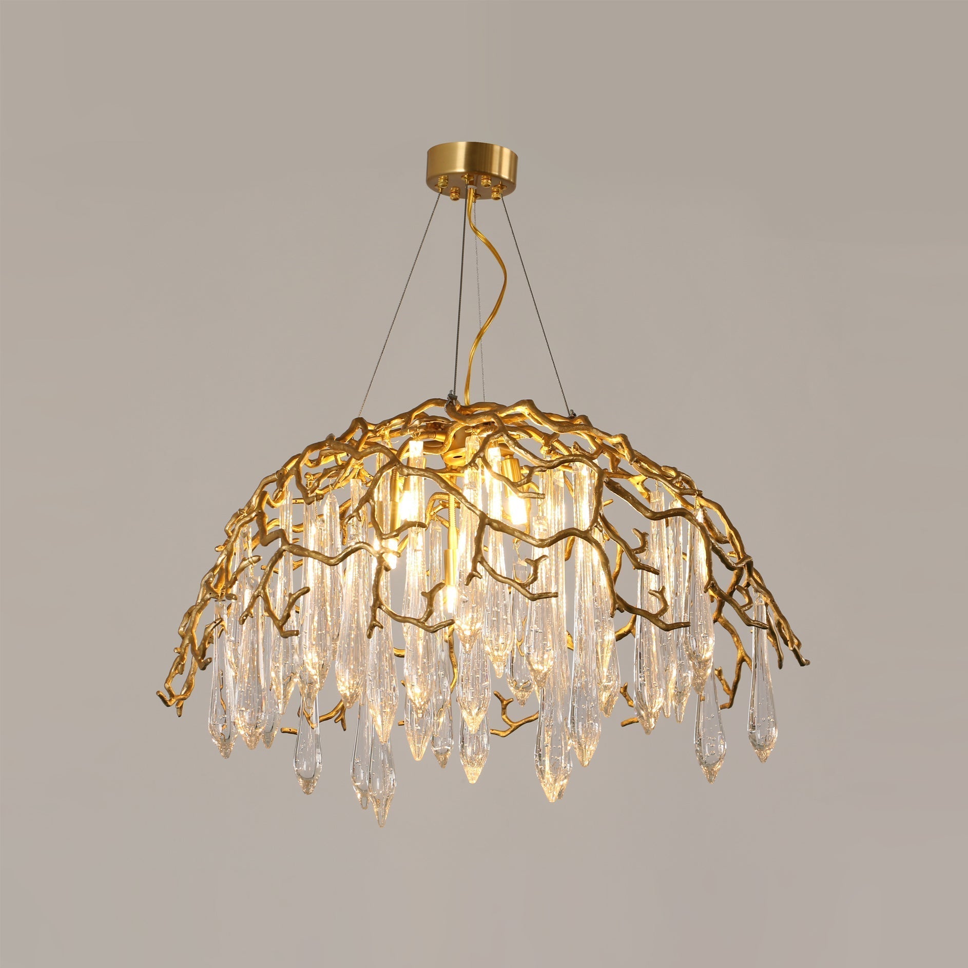 Aqua Dome Branch Brass Chandelier by Bling Lighting Studio