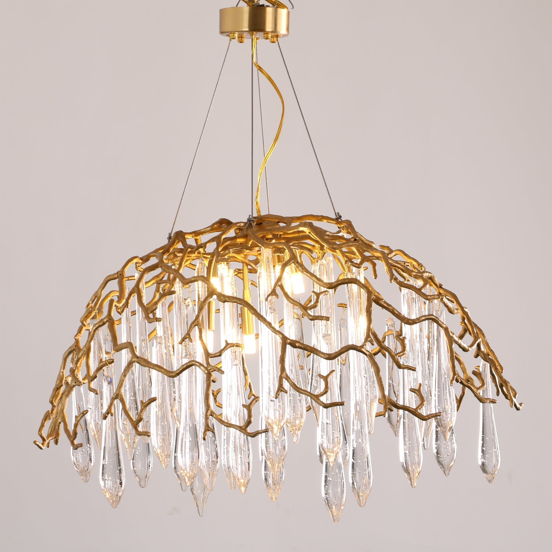 Aqua Dome Branch Brass Chandelier by Bling Lighting Studio