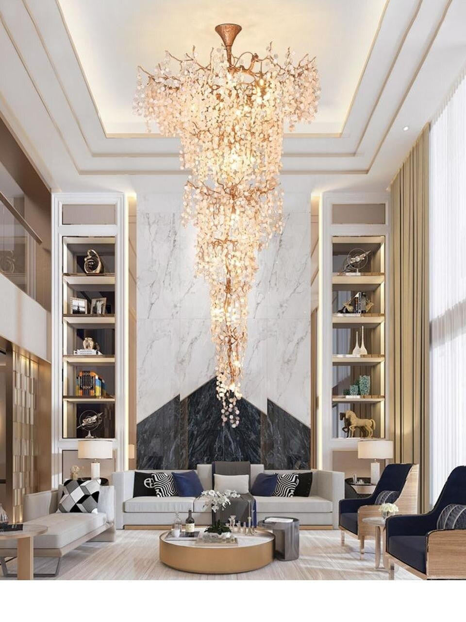 Arabella Blossom: Stairwell Lighting Chandelier - Long Drop Stairwell Pendant Lights - Foyer Staircase Chandelier