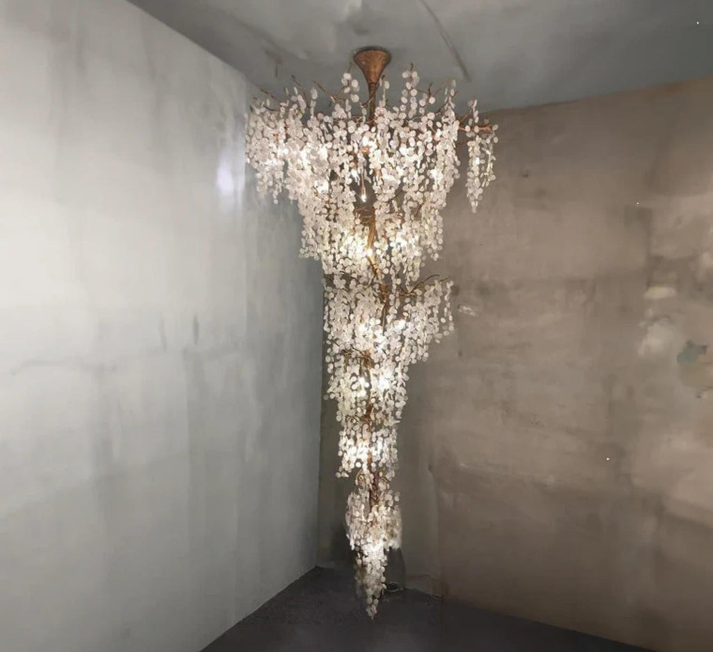 Arabella Blossom: Stairwell Lighting Chandelier - Long Drop Stairwell Pendant Lights - Foyer Staircase Chandelier
