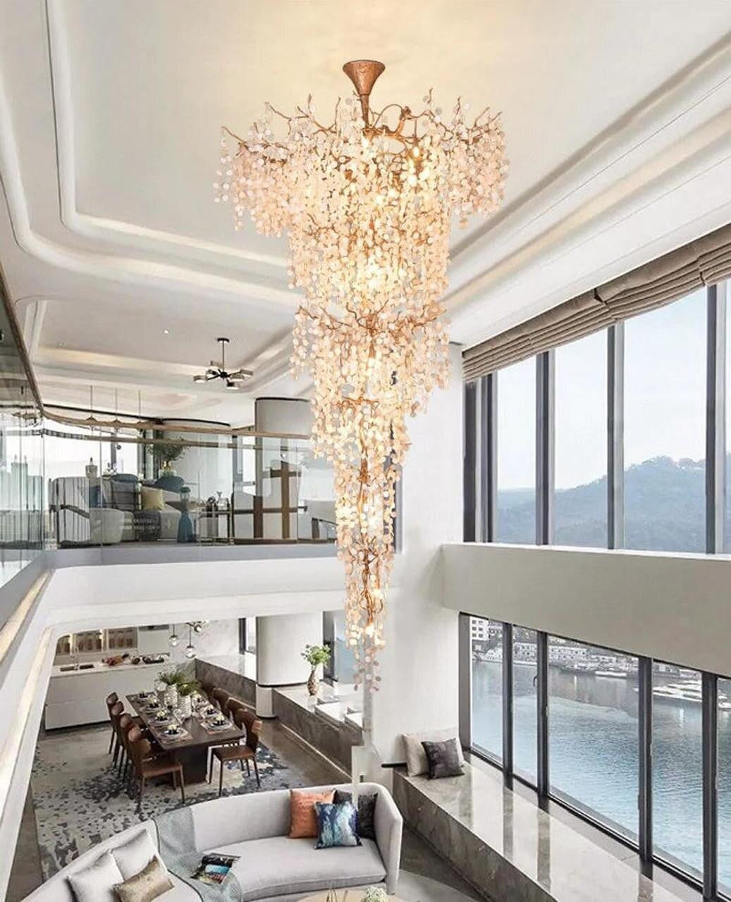 Arabella Blossom: Stairwell Lighting Chandelier - Long Drop Stairwell Pendant Lights - Foyer Staircase Chandelier