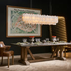 Art Selenite Rectangular Chandelier for Dining Rooms by Bling Lighting Studio