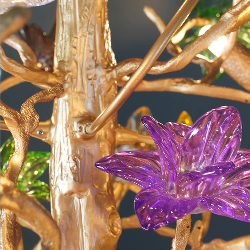 Art Stained Glass Tree Branch Chandelier detail view