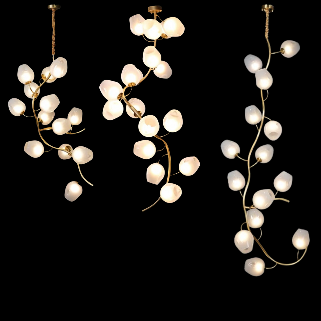 Artistic Glass Lampshade Chandelier with Branches Design for High Ceilings by Bling Lighting Studio