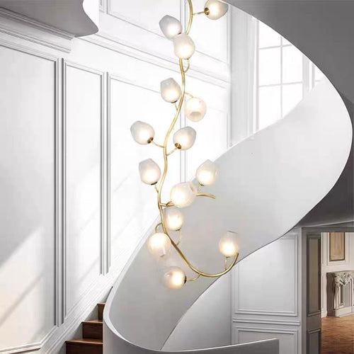 Artistic Glass Lampshade Chandelier with Branches Design for High Ceilings by Bling Lighting Studio