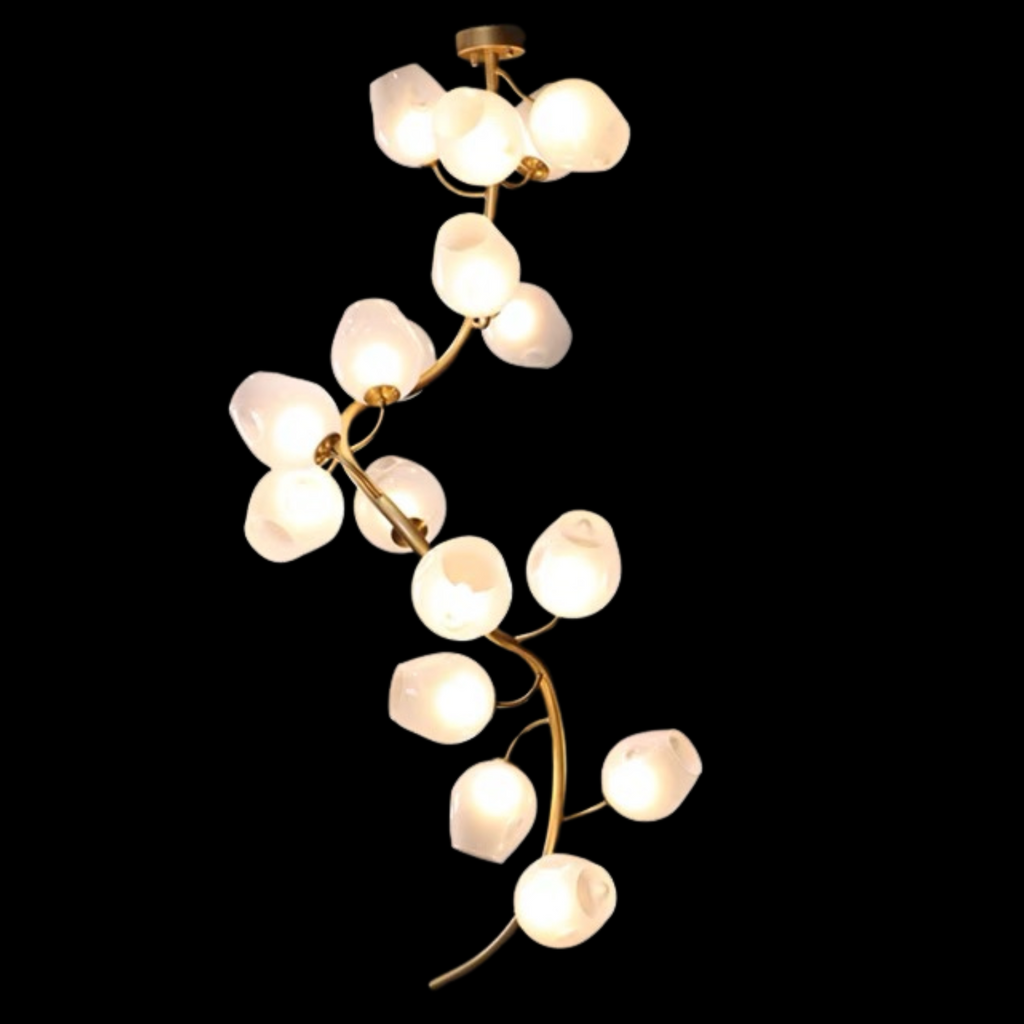 Artistic Glass Lampshade Chandelier with Branches Design for High Ceilings by Bling Lighting Studio