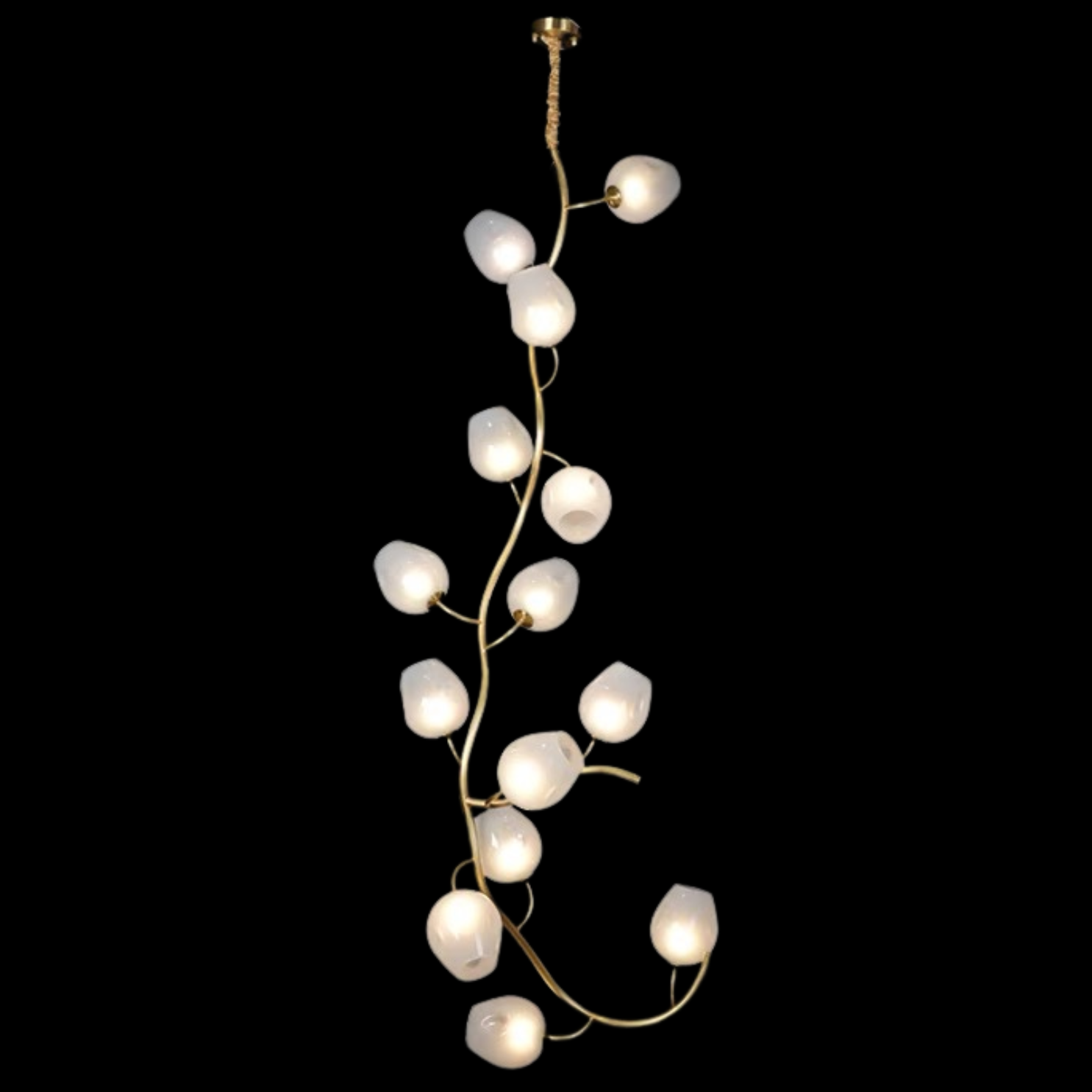 Artistic Glass Lampshade Chandelier with Branches Design for High Ceilings by Bling Lighting Studio