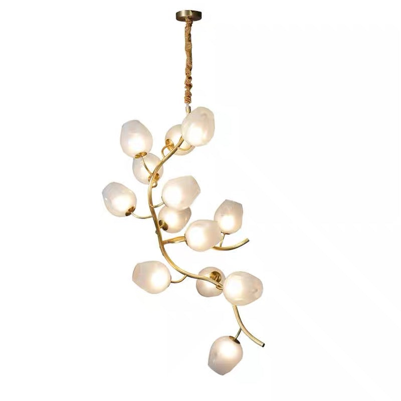 Artistic Glass Lampshade Chandelier with Branches Design for High Ceilings by Bling Lighting Studio