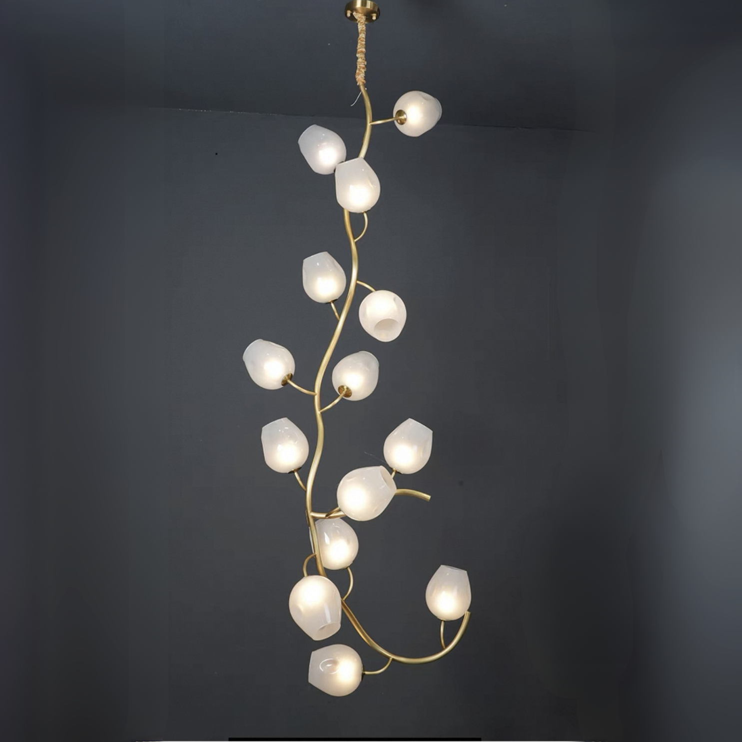 Artistic Glass Lampshade Chandelier with Branches Design for High Ceilings by Bling Lighting Studio