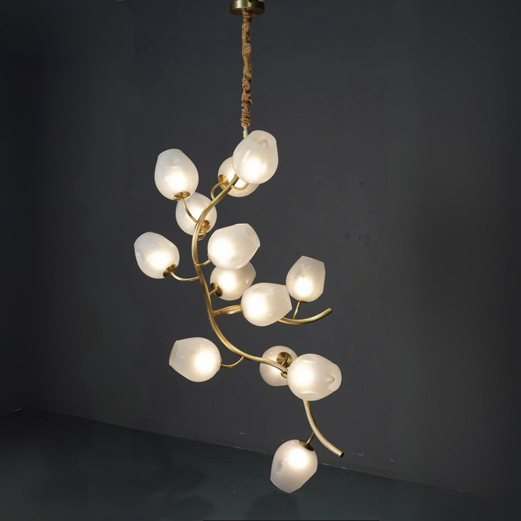 Artistic Glass Lampshade Chandelier with Branches Design for High Ceilings by Bling Lighting Studio