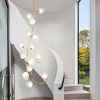 Artistic Glass Lampshade Chandelier with Branches Design for High Ceilings by Bling Lighting Studio