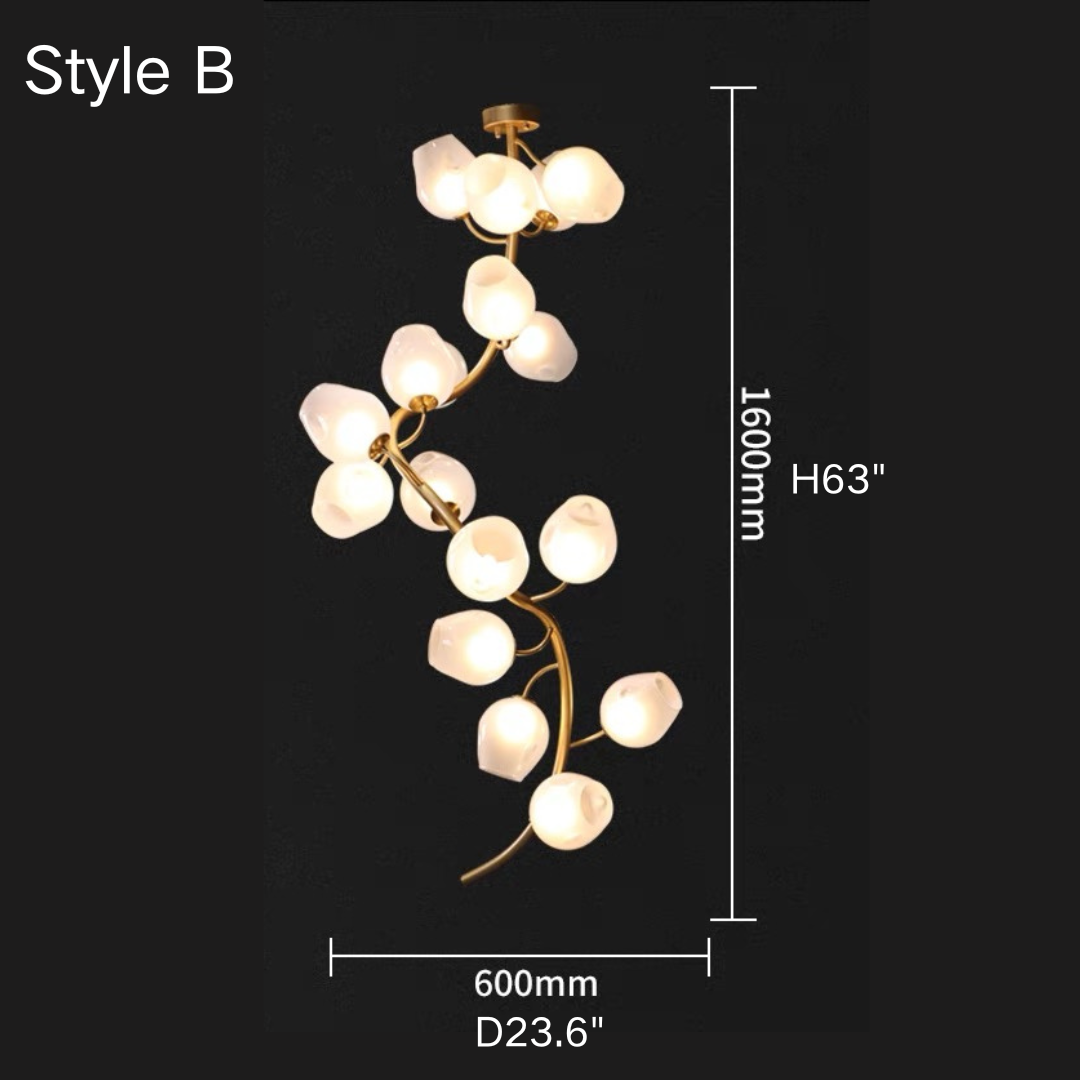 Artistic Glass Lampshade Chandelier with Branches Design for High Ceilings by Bling Lighting Studio