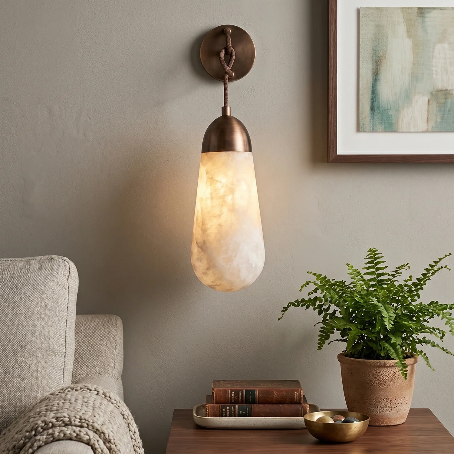 Aurelia Natural Alabaster Teardrop Wall Sconce