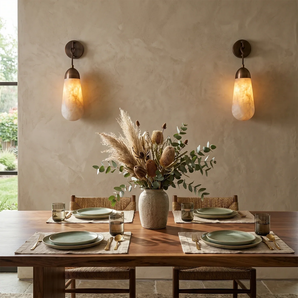 Aurelia Natural Alabaster Teardrop Wall Sconce