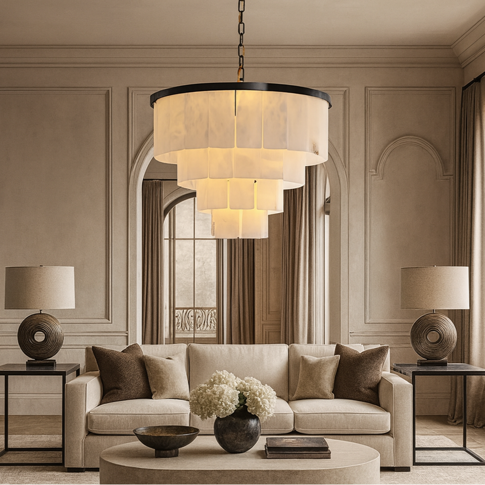 Aurora Alabaster Tiered Chandelier detail view