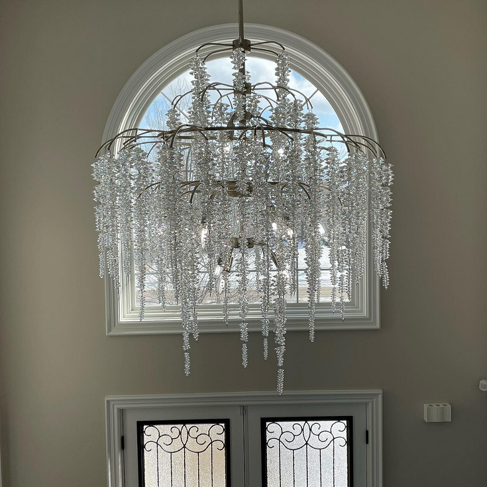 Light Luxury Silver Flower Branch Chandelier with Icicle Details by Bling Lighting Studio