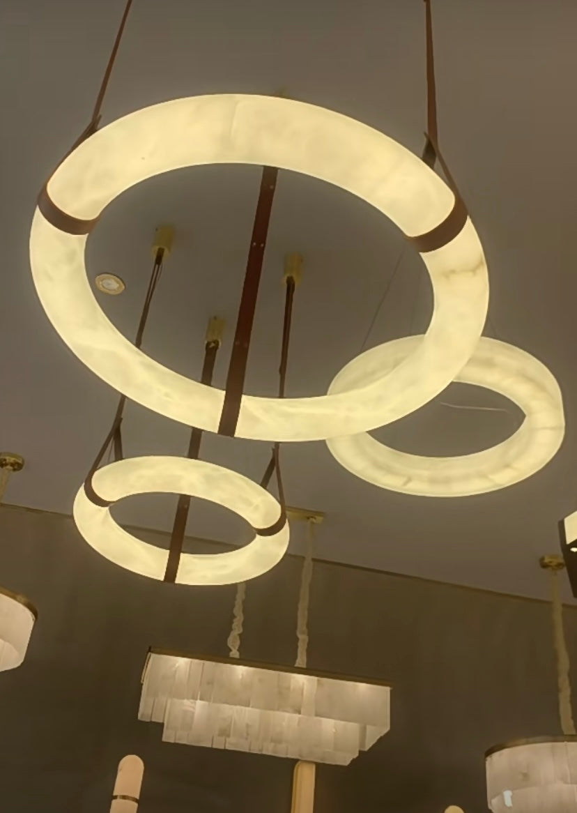 Modern Round Alabaster Chandelier for Living Room/Bedroom by Bling Lighting Studio
