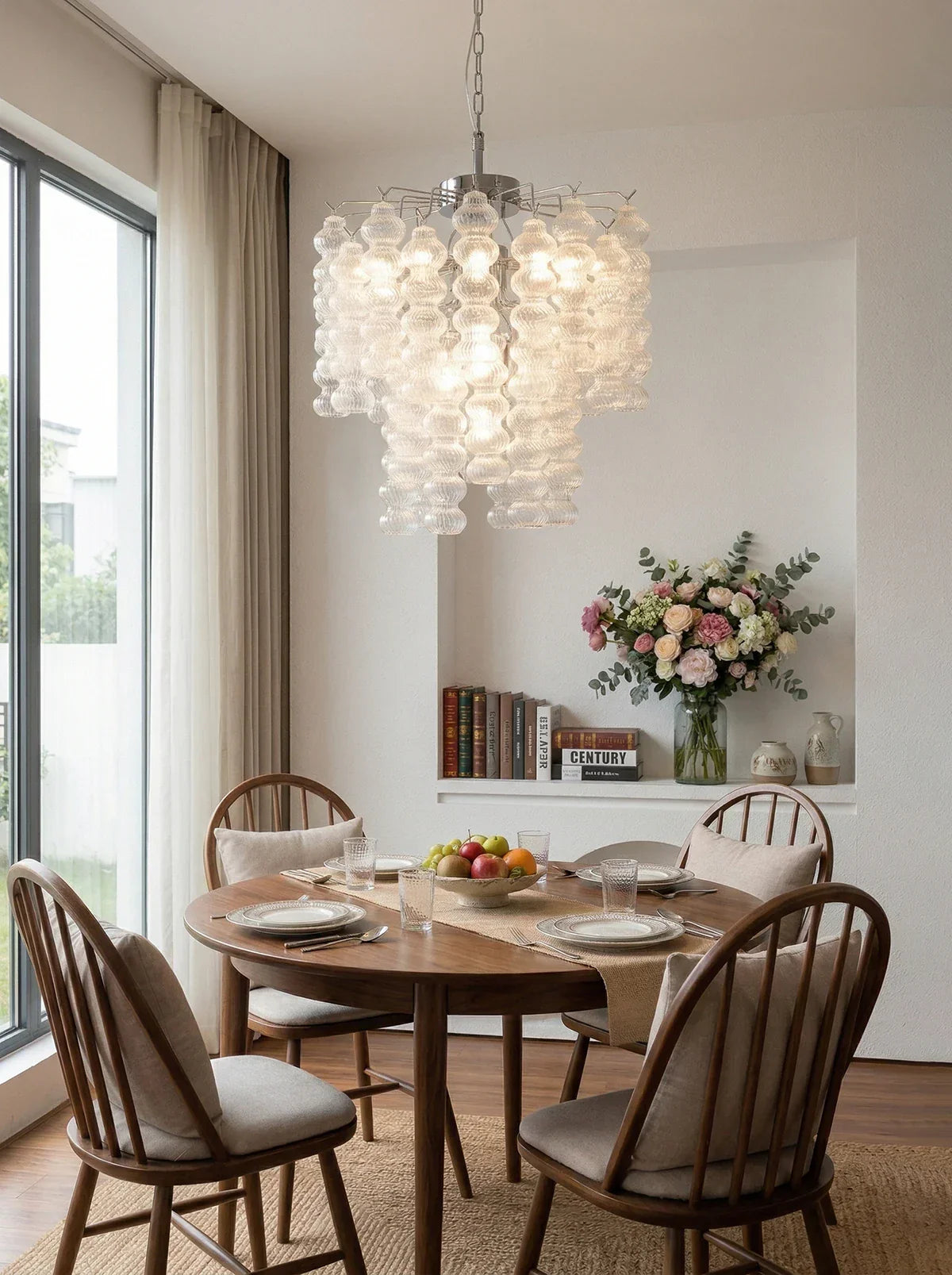 Beaded Vertical Textured Glass Chandelier product image