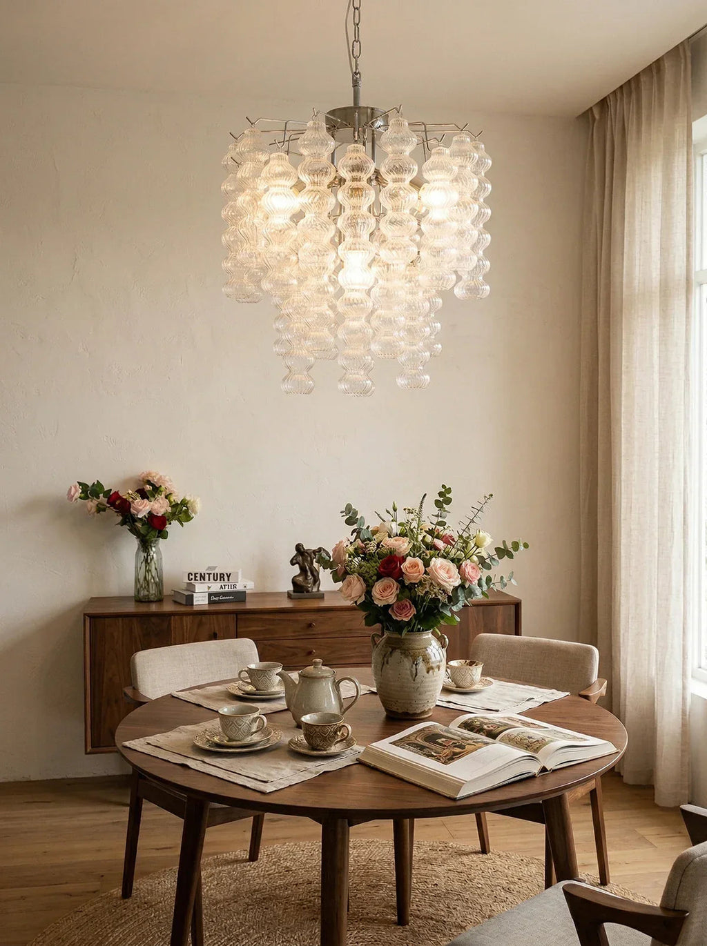 Beaded Vertical Textured Glass Chandelier product image