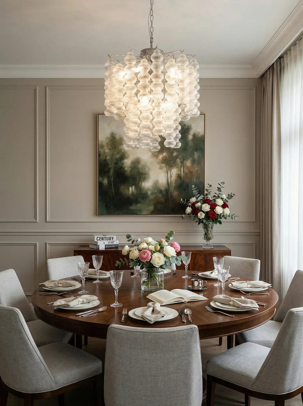 Beaded Vertical Textured Glass Chandelier product image