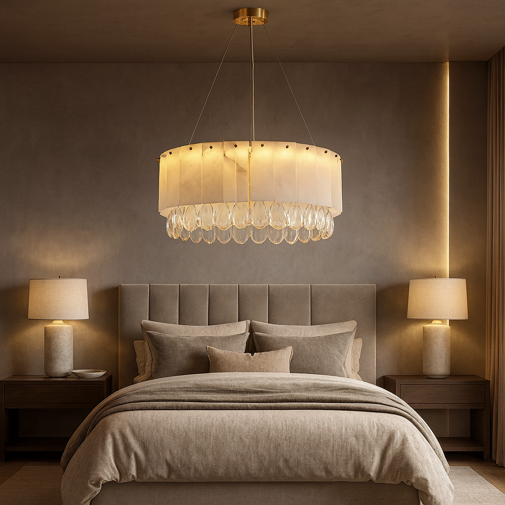 Stuart 23" Alabaster & Crystal Round Chandelier by Bling Lighting Studio