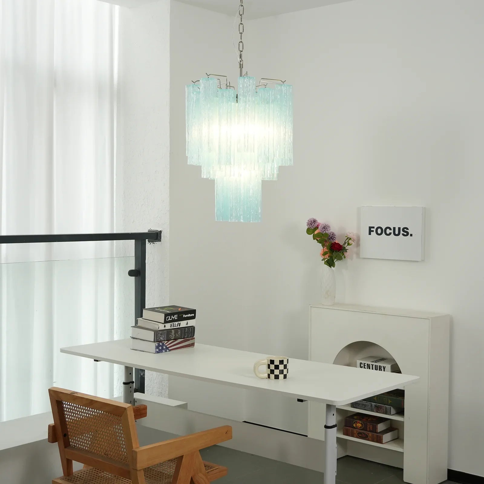 Blue Murano Glass Tube Chandelier detail view