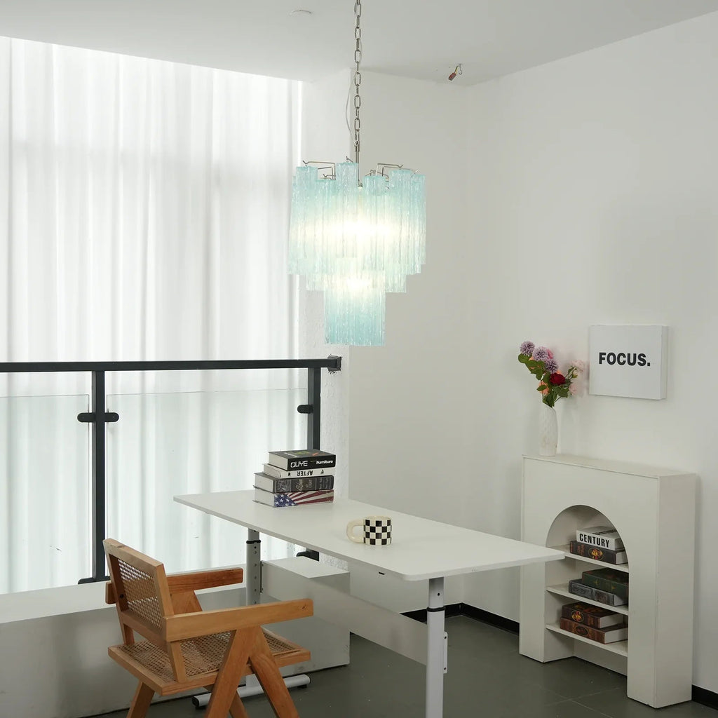 Blue Murano Glass Tube Chandelier material and finish detail