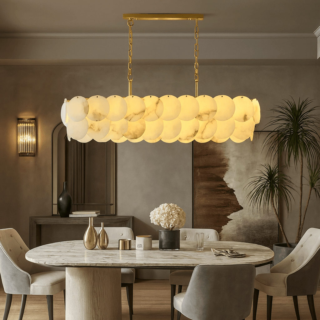 Bordwell Alabaster Dining Room Chandelier 47" detail view